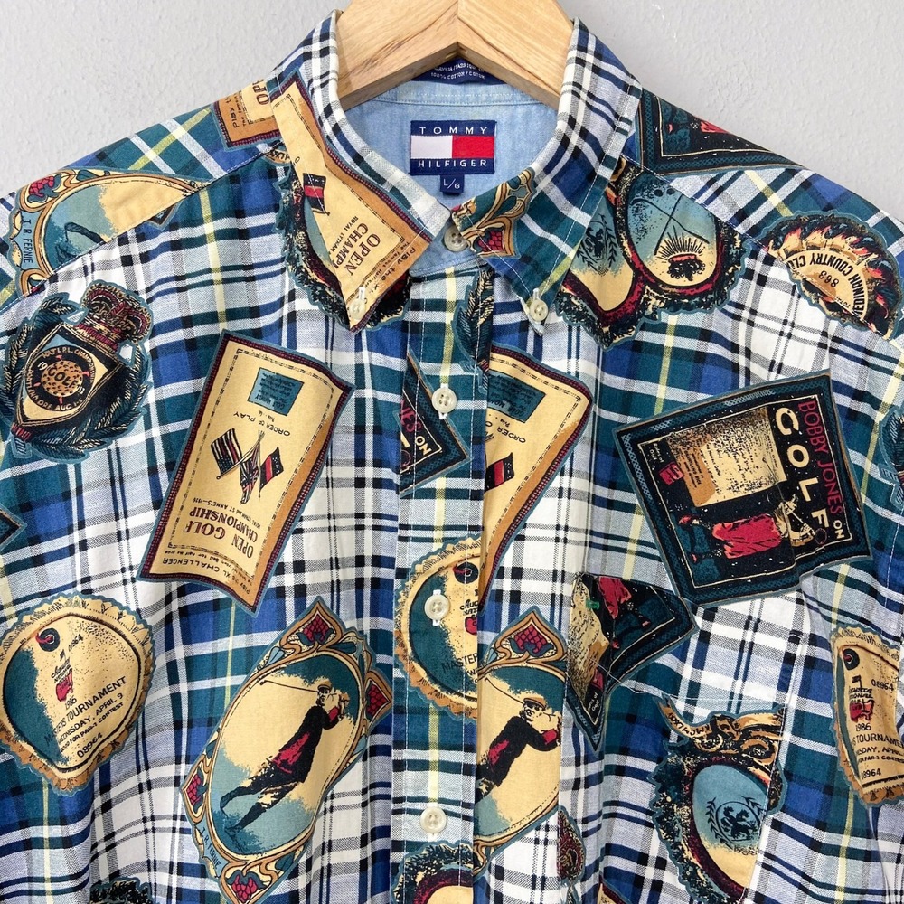 Vintage 90s Tommy Hilfiger Golf Crest Shirt Mens Size L Casual Preppy Heritage